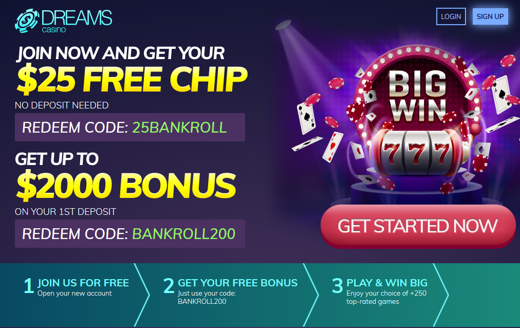 Dreams Casino | $25 Free Chip | 200% Bonus