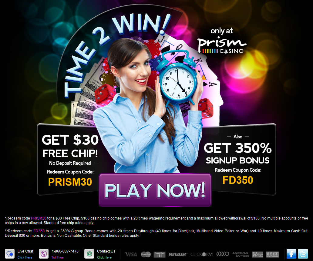 Prism Casino - $30 Free Chip + 350% Bonus