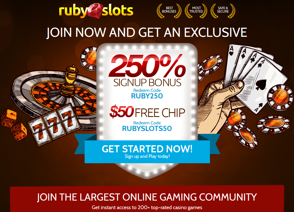 Ruby Slots Casino | No Rules + Free Spins| 250% Bonus + 50 Free Chip